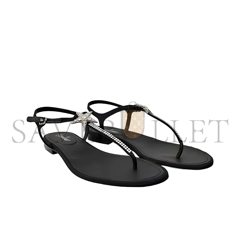 CHANEL SANDALS FOR WOMEN DOUBLE CC PEARL RHINESTONE HARDWARE BLACK BEACH SHOES G36014 X51738 94305